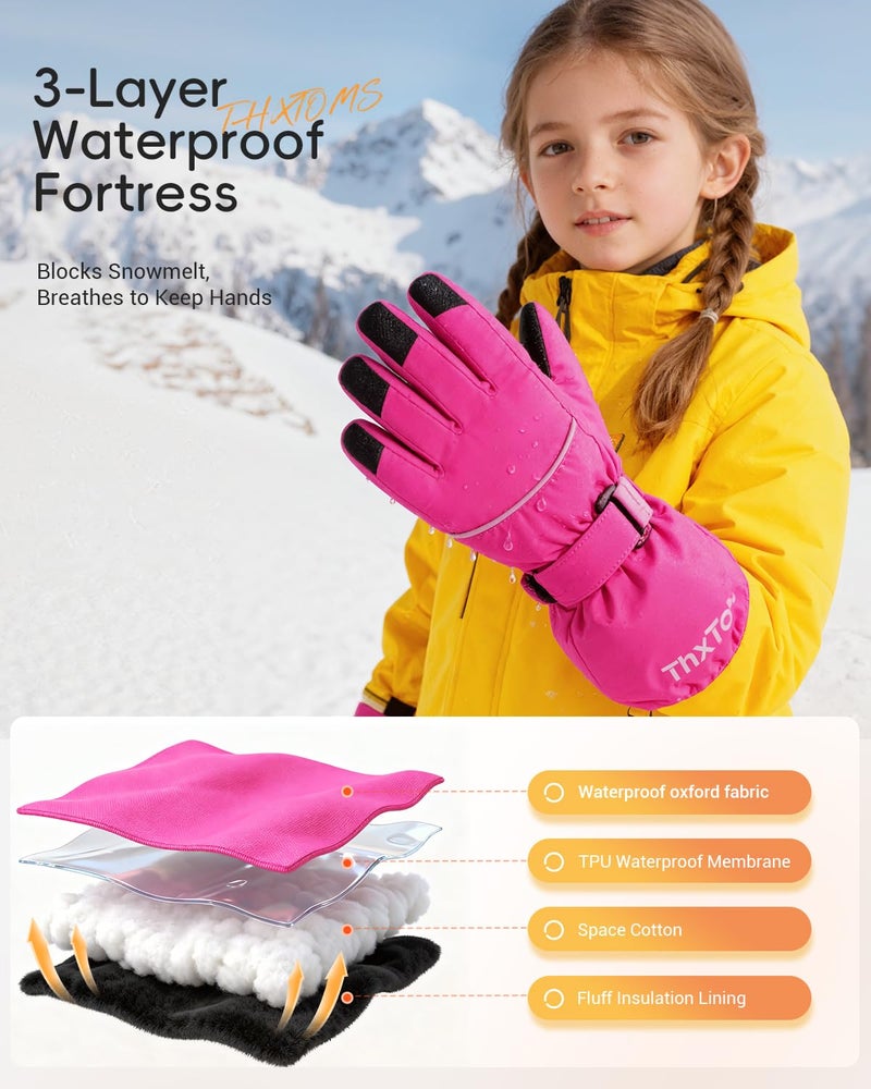 ThxToms Kids Warm Gloves Winter Waterproof Snow Gloves for Ourdoor Sports, Toddler Bulky Ski Gloves for Boys Girls - Image 2